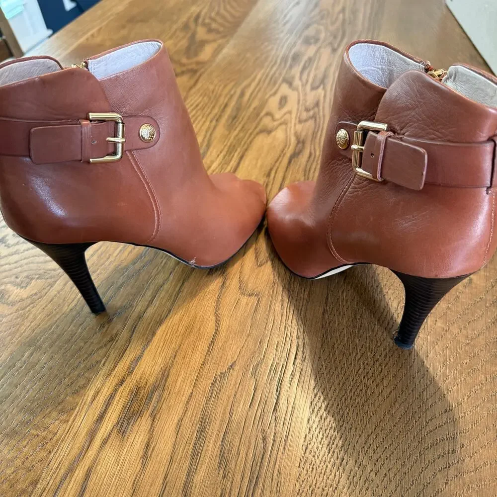 Vince Camuto Kemba Brown Zip Up Open Toe Bootie Stiletto 7.5M 37.5